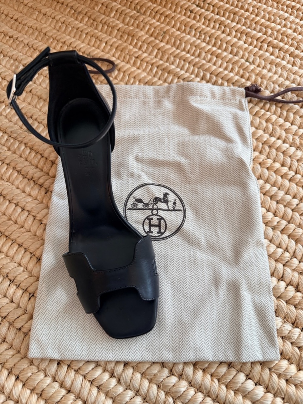 Hermes Black Leather High Heel Sandals - Picture 3 of 10